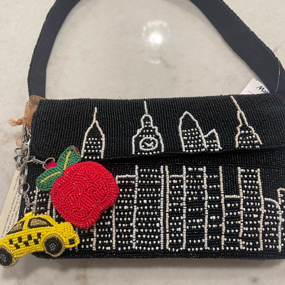 Black Beaded Cityscape Handbag